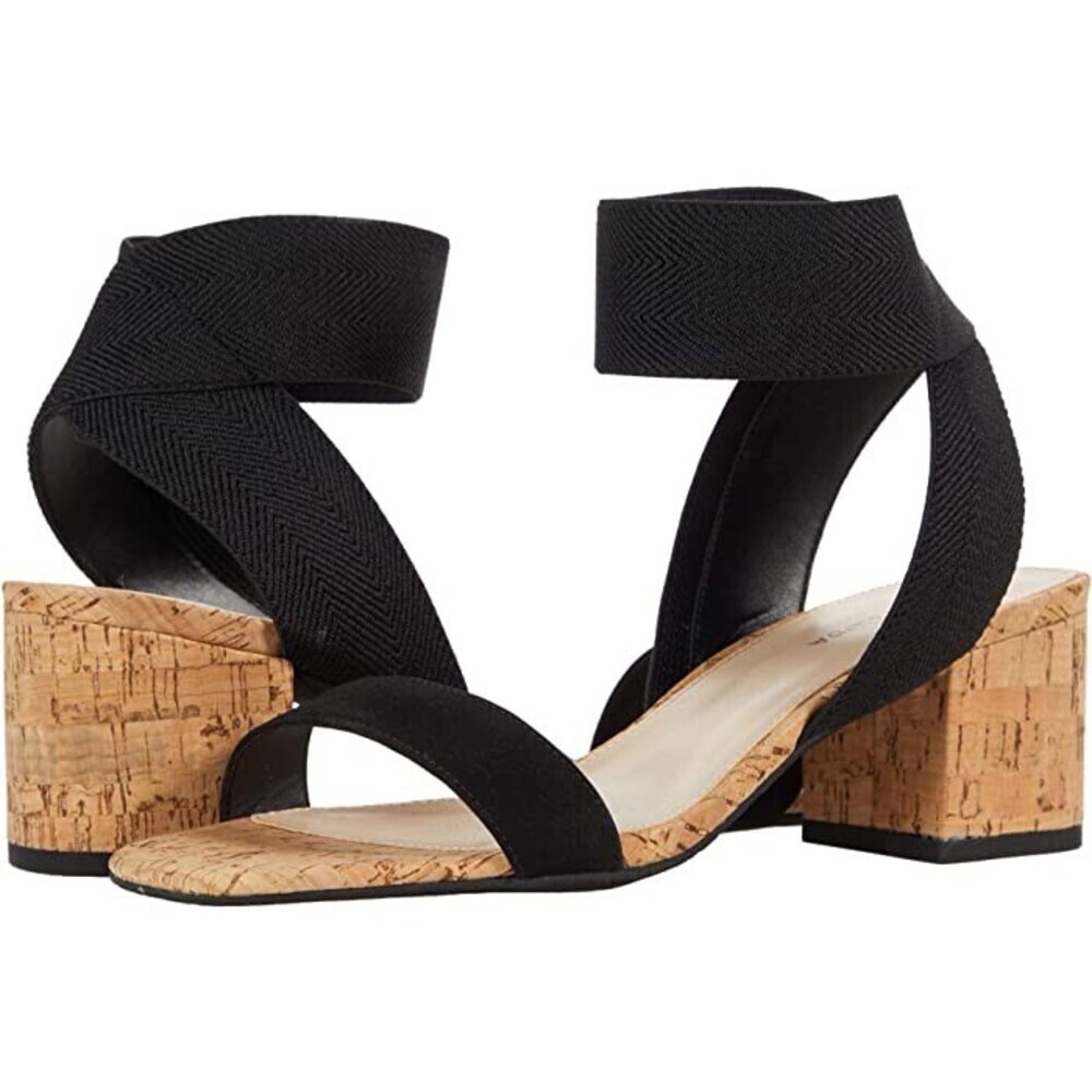 Pelle Moda Warren Sandals Women 5.5 Black Stretch Ankle Strap Block Heel ZPO3017